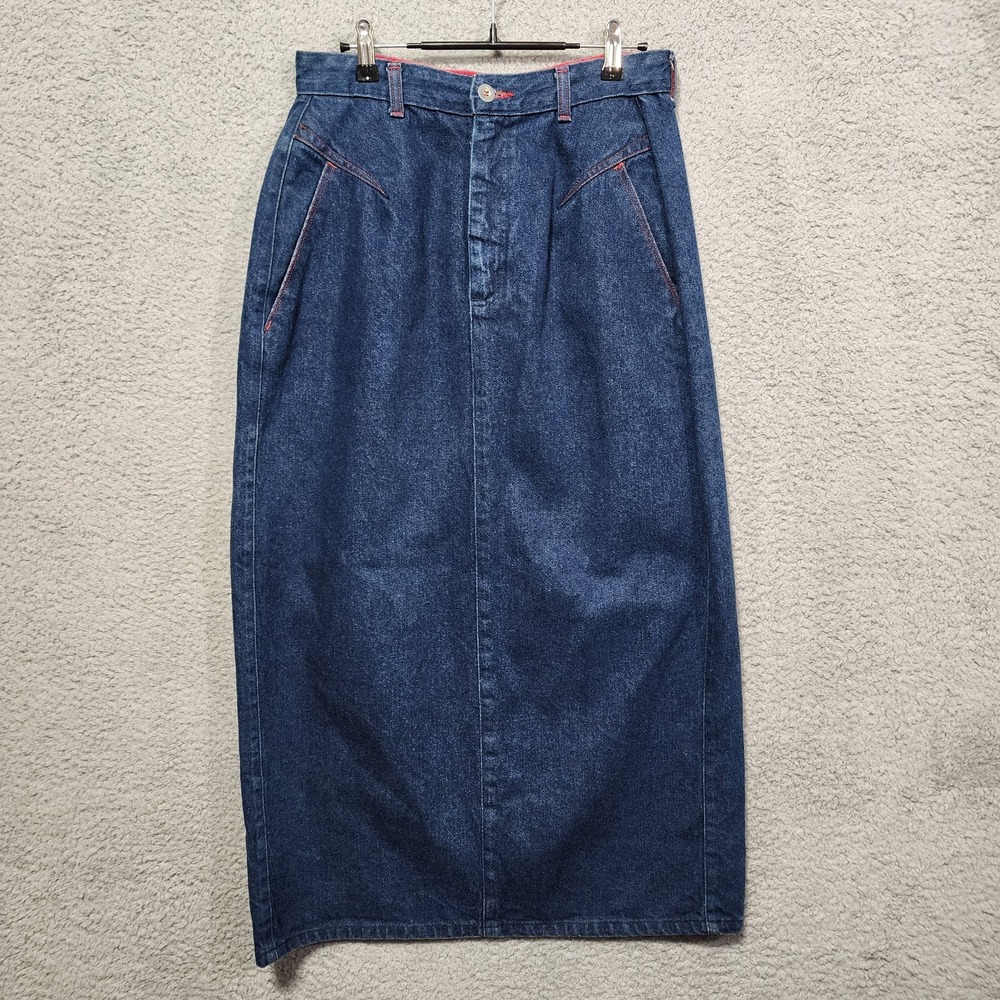 Wrangler Vintage Womens Denim Maxi‎ Skirt Plus Size 13/14 80's 90's Jean Pockets